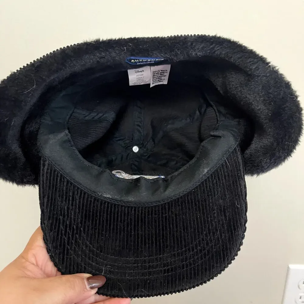 Vintage 90s  Disney Tigger Black Corduroy EarFlap Hat Faux‎ Fur Adult Size